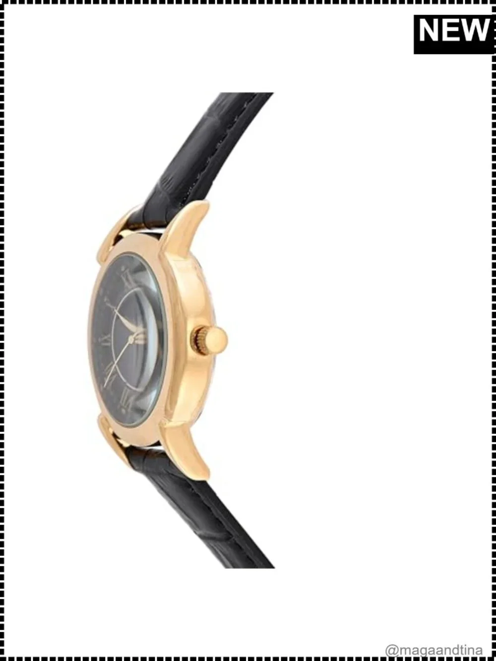 14K Gold Plated Vintage Moon Phase Leather Dress Watch Japanese Quartz